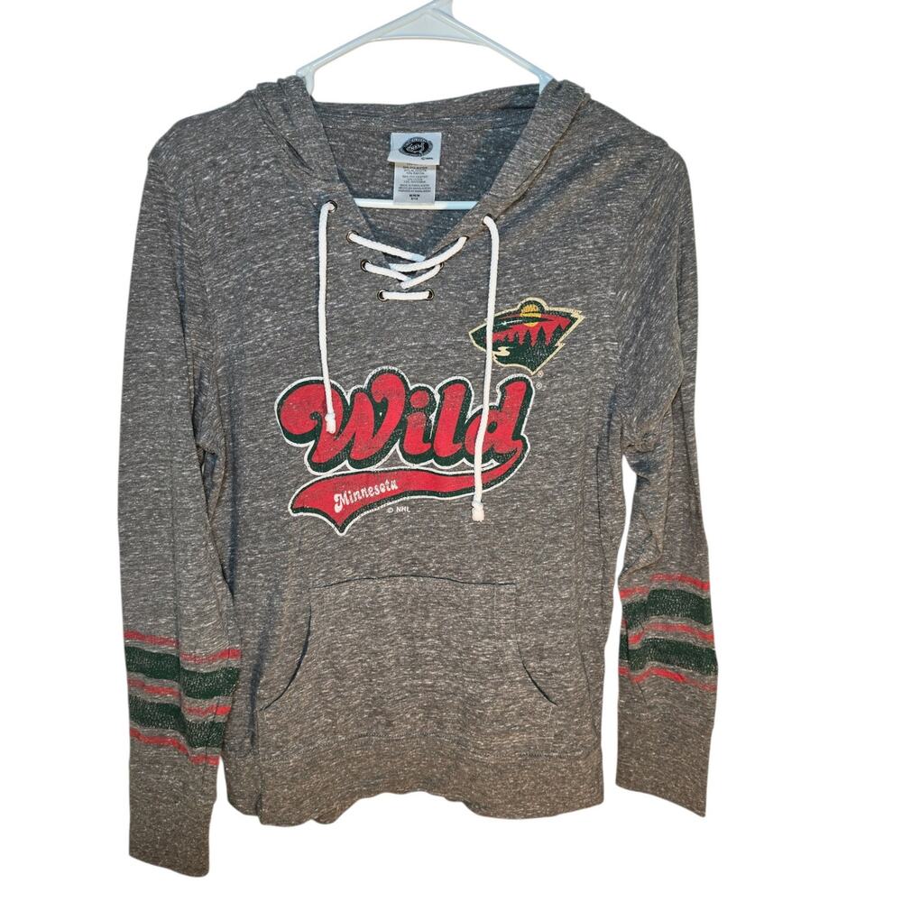 NHL Minnesota Wild Sweatshirt Hoodie Womens Med Hoodie Pullover Hockey Gray Red